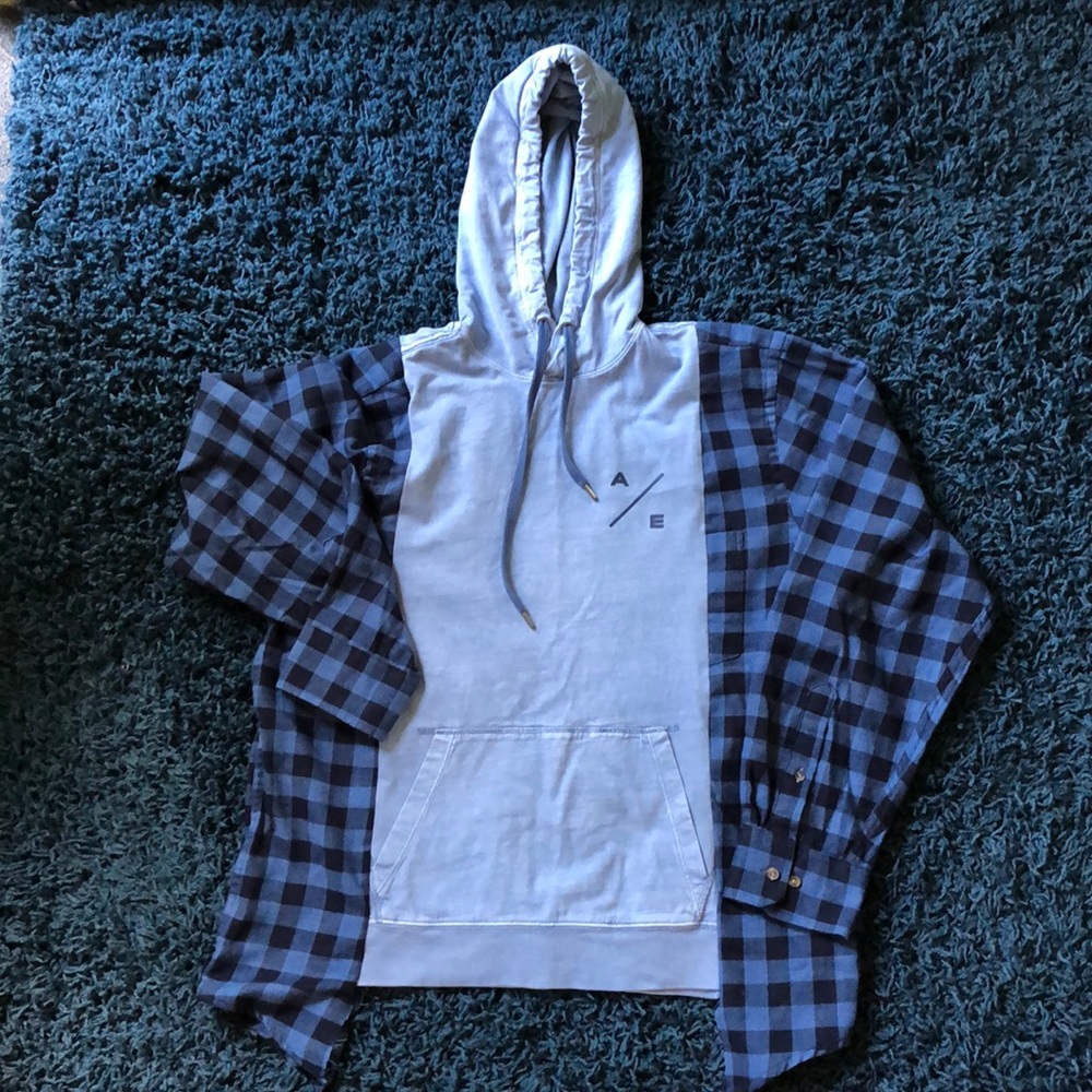Upcycled American Eagle hoodie with Izod flannel